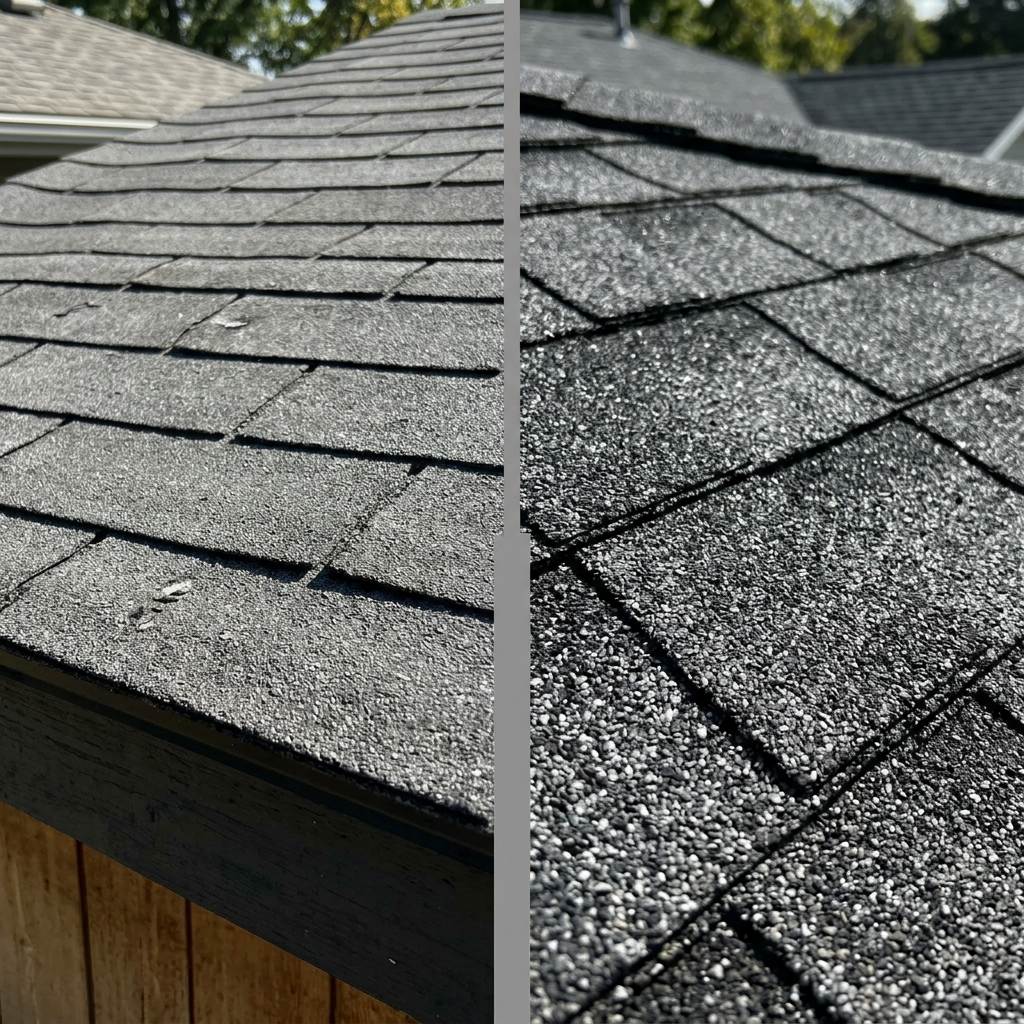 GAF Timberline HDZ dimensional architectural shingles next to standard 3-tab shingle profiles