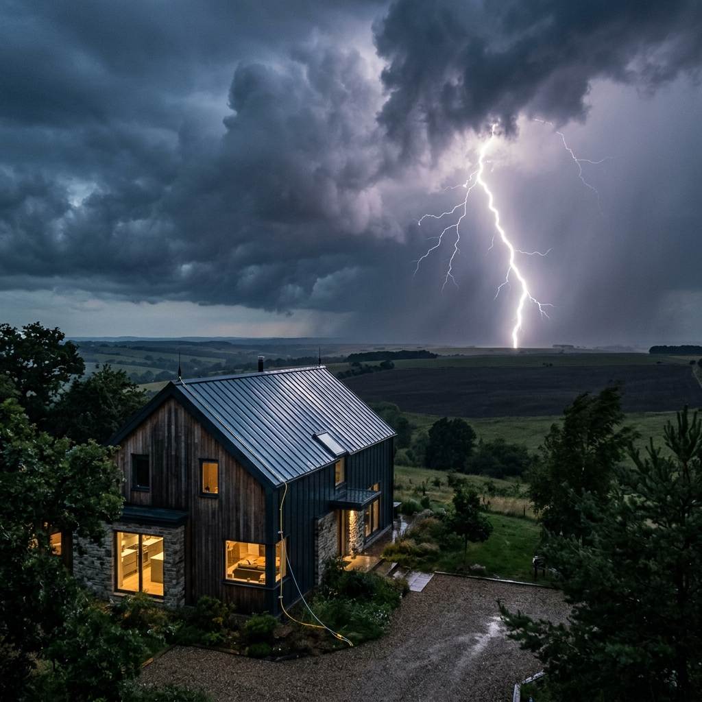 Modern standing seam metal roof grounding systems to safely dissipate electrical discharge