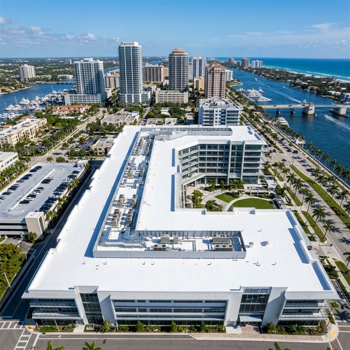 Industrial flat commercial roof installation and low-slope roofing systems in South Florida